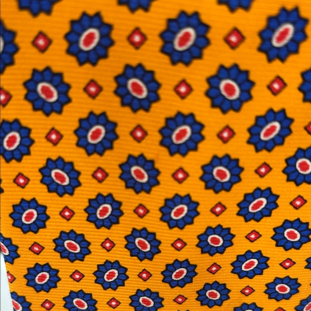 Men's Floral Medallion Tie in Mustard Yellow and Blue